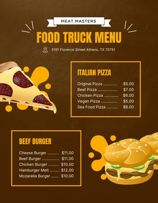 Free  Template: Menú de camión de comida de textura moderna marrón oscuro