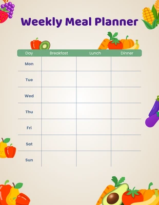 Free  Template: Planejador de refeições semanal colorido