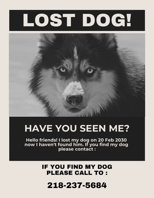 Free  Template: Cream Simple Lost Dog Flyer (Flyer pour chiens perdus)