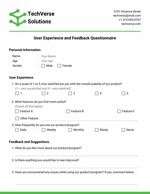 Free  Template: Modern Minimalist Green Questionnaire Form