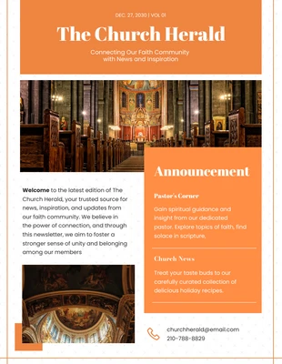 Free  Template: Boletim Informativo Simple Orange Church Herald