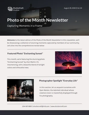 Free  Template: Photo of the Month Newsletter