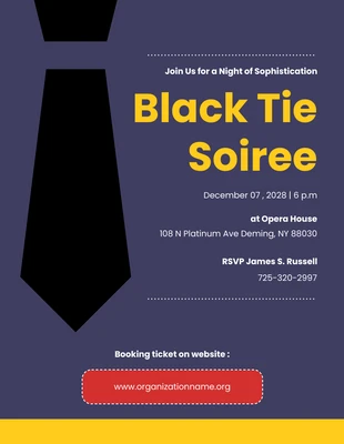 Free  Template: Invitación Corbata negra minimalista azul, amarillo oscuro y rojo