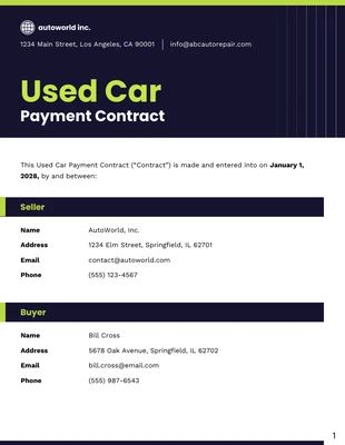 business  Template: Used Car Payment Contract Template