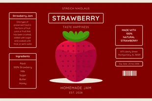 Free  Template: Red Minimalist Illustration Strawberry Jam Jar Label
