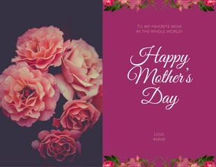 Free  Template: بطاقة عيد الأم سعيدة الورود