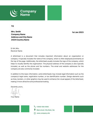 Free  Template: White And Green Modern Company Letterhead Template
