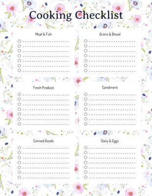 Free  Template: Liste de contrôle pour la cuisson des fleurs blanches