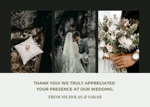 Free  Template: Cartão de agradecimento elegante moderno preto do casamento