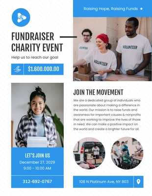 Free  Template: Flyer de collecte de fonds bleu et blanc pour un événement caritatif