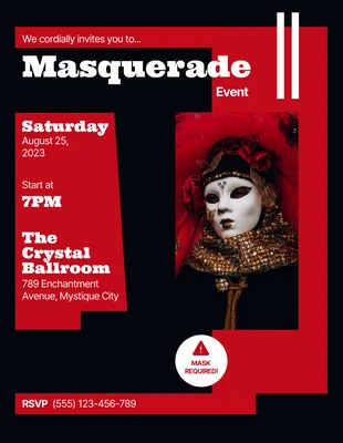 Free  Template: Invitación a evento de mascarada de color rojo oscuro