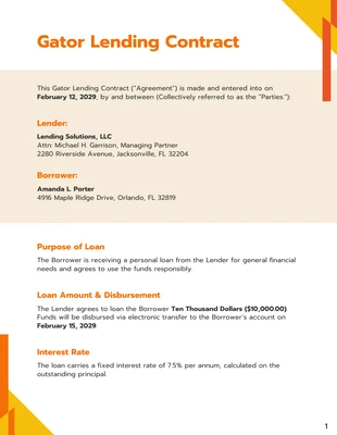 premium interactive Template: Gator-Kreditvertragsvorlage