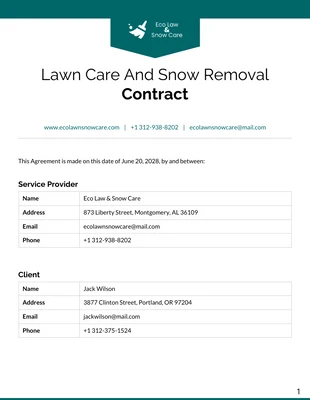 Free  Template: Plantilla de contrato para el cuidado del césped y la retirada de nieve