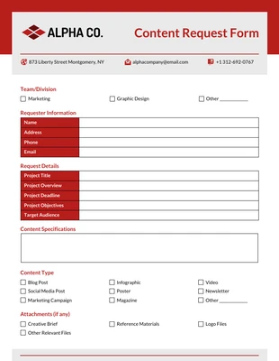 business  Template: نماذج طلب المحتوى الأحمر الحديثة
