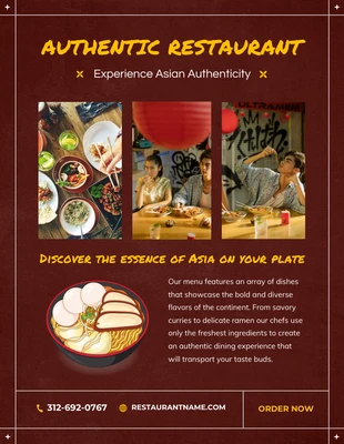 Free  Template: Plantilla de folleto rojo oscuro para restaurante