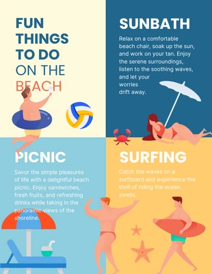 Free  Template: Cartel infográfico de diversión amarilla y azul en la playa
