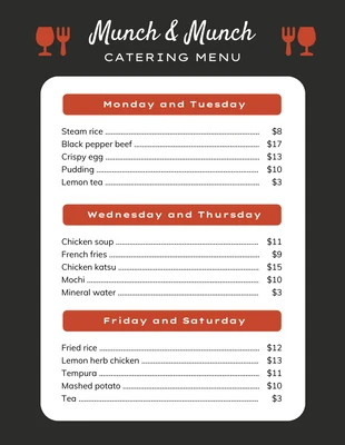 Free  Template: Simple Black And White Modern Catering Menu