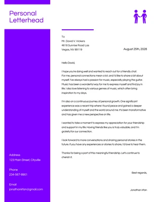 Free  Template: Papier à en-tête personnel Clean Royal Purple
