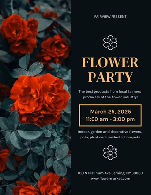 Free  Template: Black And Yellow Modern Floral Flower Party Poster