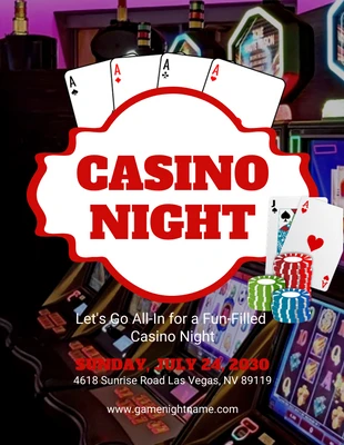 Free  Template: Flyer moderne noir pour la nuit du casino
