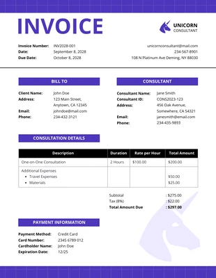 Free  Template: Modern Clean Purple Consultation Invoice