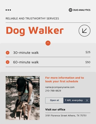 Free  Template: Simple Orange and Grey Dog Walker Flyer