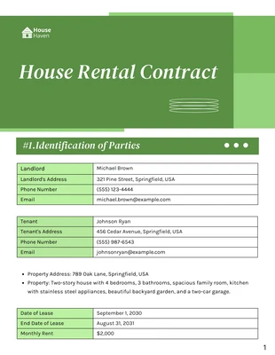 Free  Template: House Rental Contract Template