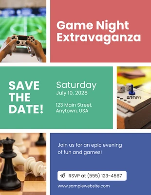 Free  Template: Red Green Blue Game Night Invitation Letter