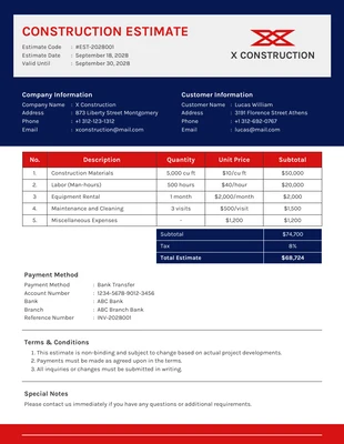 business  Template: Blue and Navy Modern Construction Estimate