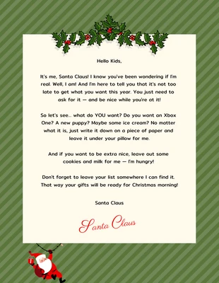 Free  Template: Carta do Papai Noel para impressão gratuita