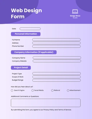 Free  Template: Formulaire de conception Web dégradé violet