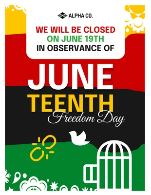 Free  Template: Juneteenth: Freedom Day Holiday Closure Announcement Poster