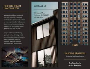 business  Template: Folheto de três dobras de imóveis residenciais escuros