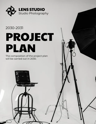Free  Template: Planos de projeto de estúdio de fotografia minimalista moderno em preto e branco