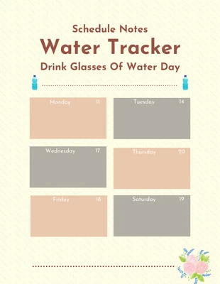 Free  Template: Plantilla simple de seguimiento del agua de Schedule Brown