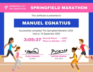 Free  Template: Ilustração moderna colorida azul e marrom claro Certificado de esporte para maratona