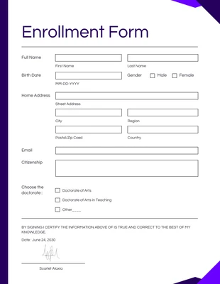 Free  Template: Clean Minimalist White and Purple Enrollment Forms