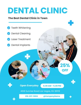 Free  Template: قالب عيادة طب الأسنان البسيط باللونين الأزرق والأبيض