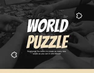 Free  Template: Apresentação do jogo de quebra-cabeça mundial clássico vintage de luxo em preto, branco e dourado