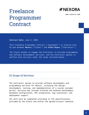 business interactive Template: Modèle de contrat de programmeur indépendant