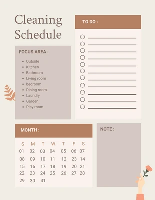 Free  Template: Brown Cleaning Schedule Room Focus Area Template