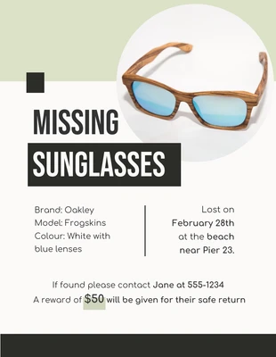 Free  Template: Grey Clean Missing Sunglasses