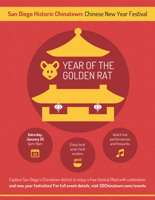 Free  Template: نشرة إعلانية لمهرجان رأس السنة الصينية الذهبية