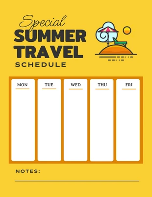 Free  Template: أصفر بسيط التوضيح قالب جدول السفر الصيفي