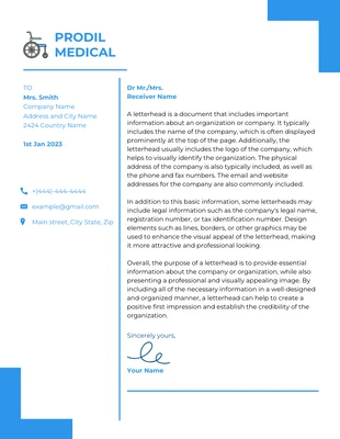 Free  Template: Modèle de papier à en-tête d'entreprise médicale moderne, blanc et bleu
