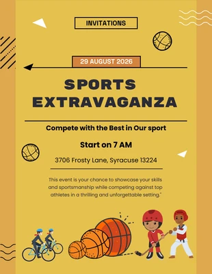 Free  Template: Invitation sportive jaune et orange