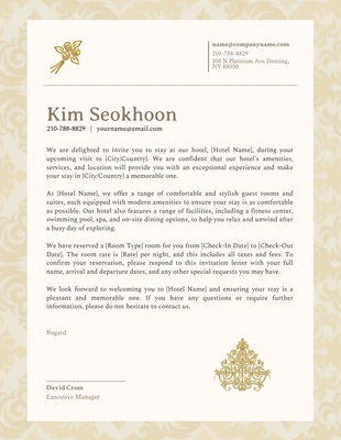 Free  Template: Gold Hotel Invitation Letter with Background Pattern 