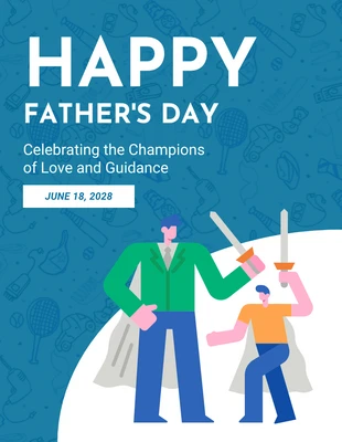 Free  Template: Blue Pattern Illustration Happy Fathers Day Poster