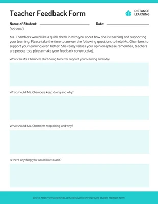 premium  Template: Modulo di feedback per gli insegnanti