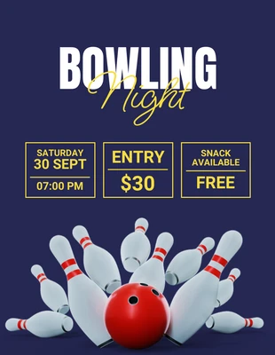 Free  Template: Flyer bleu simple pour une soirée bowling